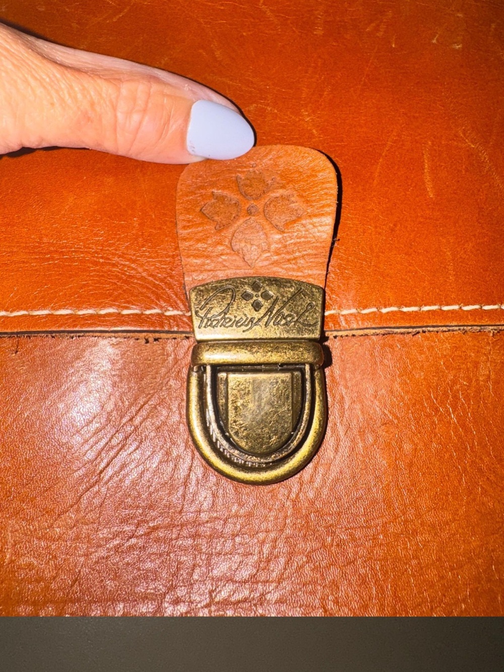 Patricia Nash Cognac Leather Satchel with Brass Buckle
